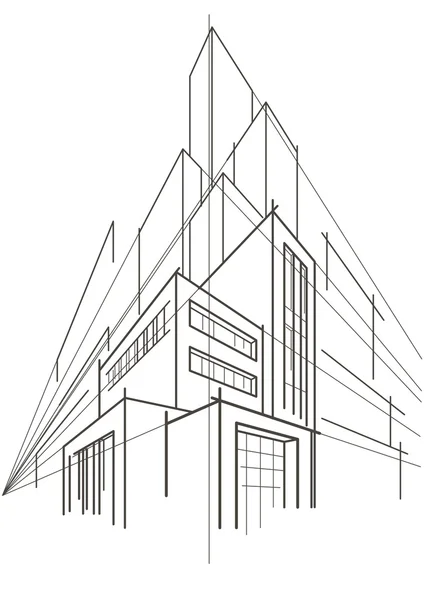 Boceto lineal abstracto del edificio de varios pisos — Archivo Imágenes Vectoriales