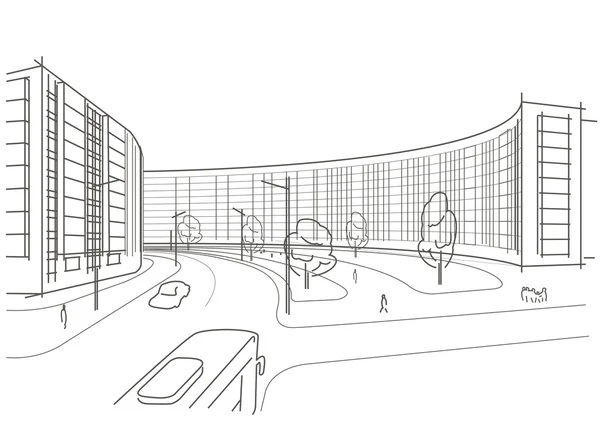 Lineaire architecturale schets stadsplein — Stockvector