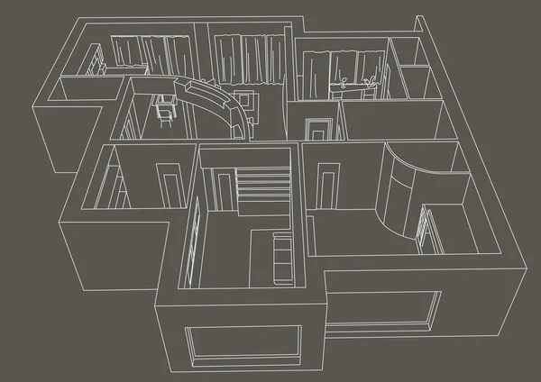 Линейный архитектурный эскиз плоский серый фон — стоковый вектор