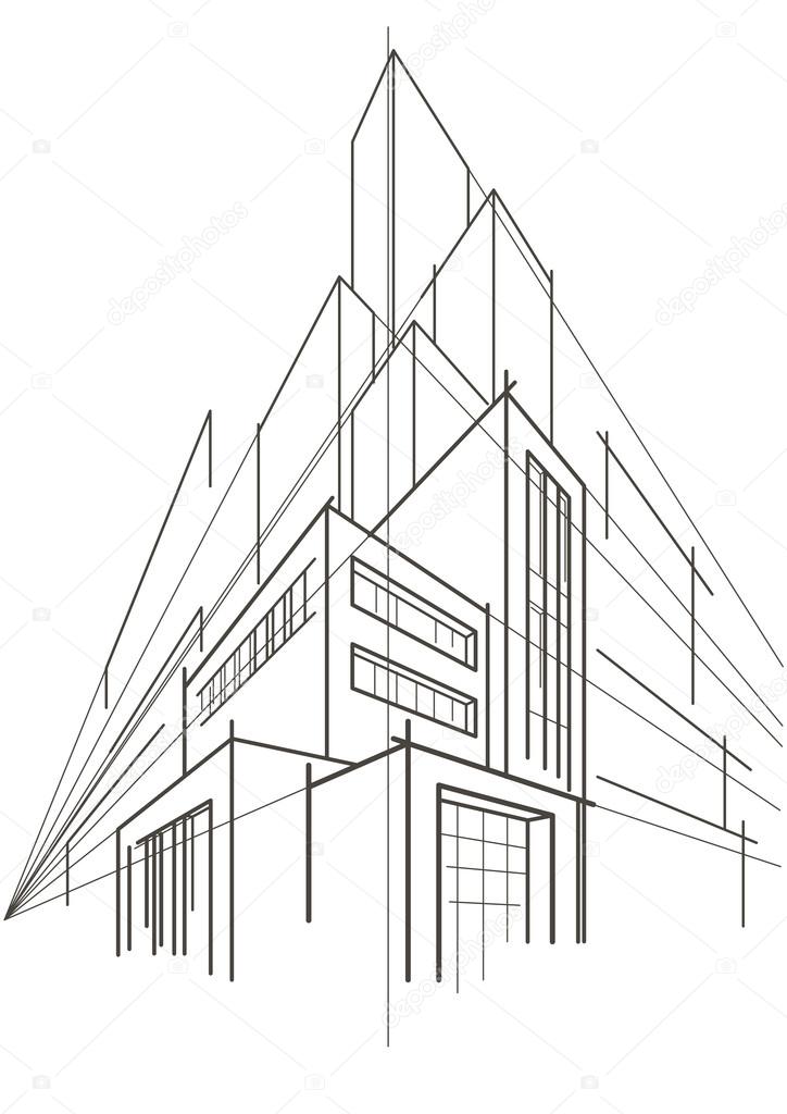 Architecture line background. Building construction sketch vector abstract.  Modern city 3d project. Technology geometric grid. Wire blueprint house.  Digital architect innovation wireframe. - Stock Image - Everypixel