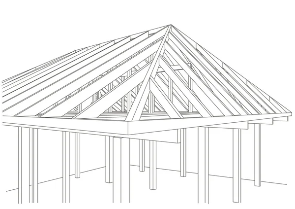 Lineaire architecturale schets houten frame huis — Stockvector