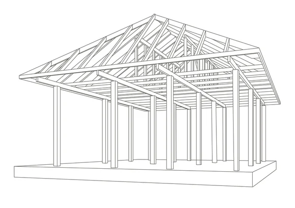 Линейный архитектурный эскиз рамы дерева — стоковый вектор