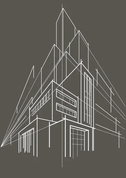 Abstracto boceto lineal multi-piso edificio gris fondo — Vector de stock