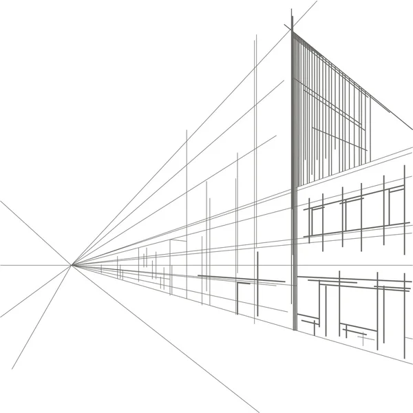 Lineární architektonické skici perspektivy ulice — Stockový vektor