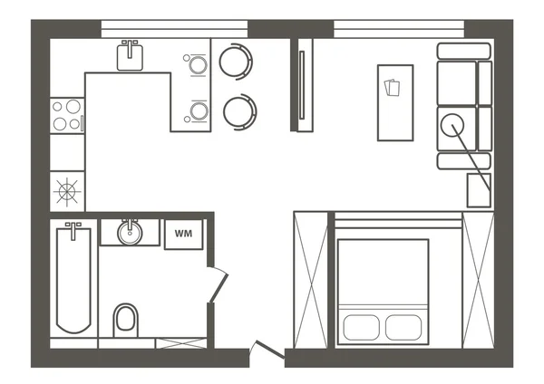 Lineární architektonické skici plán studia — Stockový vektor