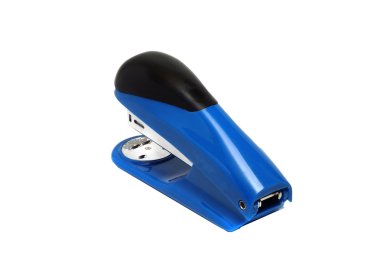 Beyaz bir arka plan üzerinde büyük mavi ofis zımba