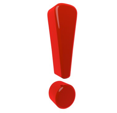 Beyaz bir arka plan üzerinde 3d ünlem modellenmiştir