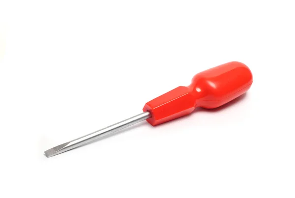 Kleine platte schroevendraaier met een rode handvat — Stockfoto