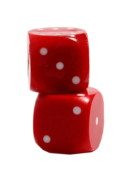 Dvě červené kostky pro hru — Stock fotografie