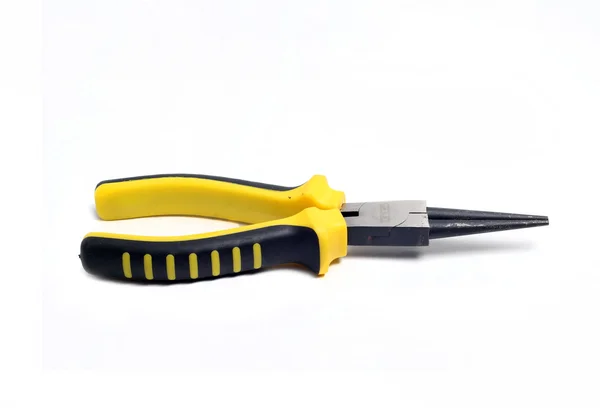 Pliers round compact with yellow handles on white — Stock Photo, Image