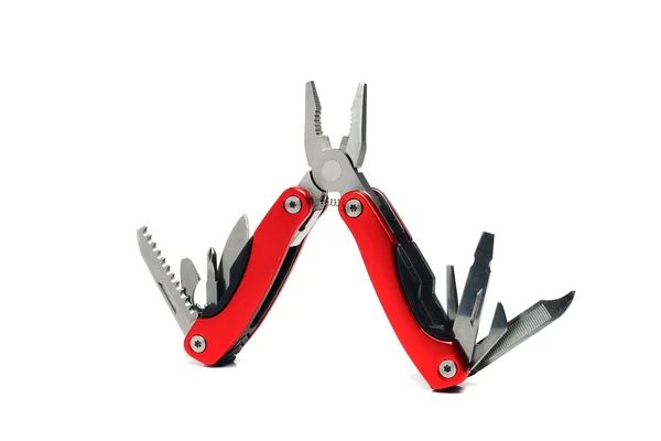 Alicate multi ferramenta de bolso com alças vermelhas — Fotografia de Stock