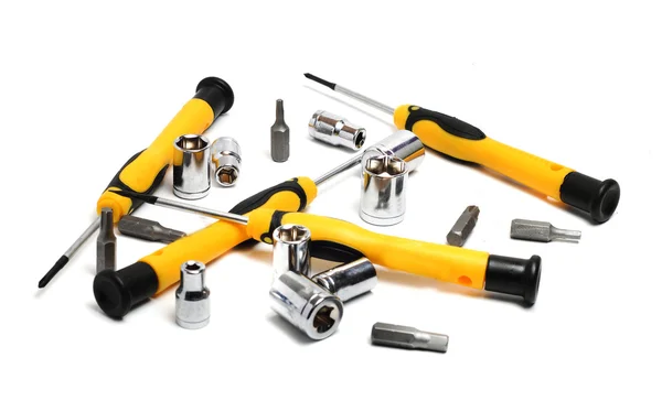 Set of screwdrivers with yellow and black handle — Stock Photo, Image