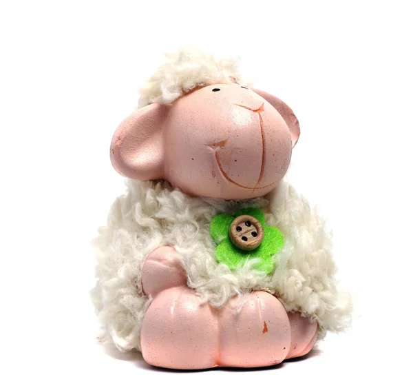 Keramické hračka ovce s pravou kožešinou — Stock fotografie