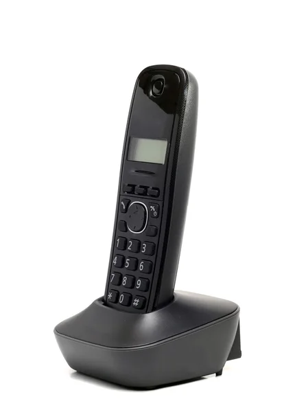 Svart sladdlös telefon isolerad på en vit bakgrund — Stockfoto