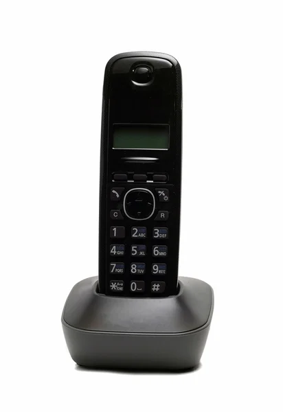 Svart sladdlös telefon isolerad på en vit bakgrund — Stockfoto