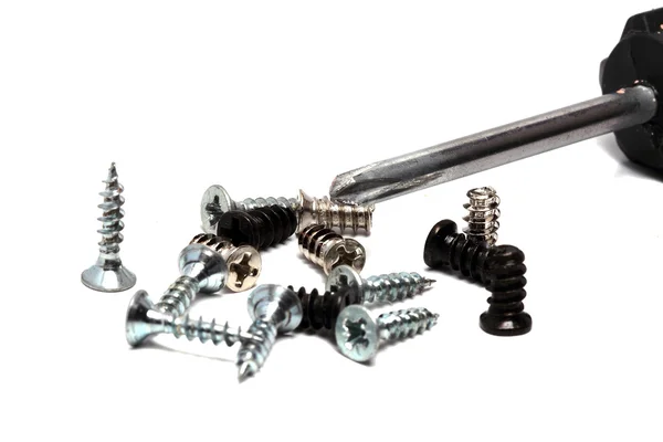 Screws and photographed closeup isolated on white — Stock Photo, Image
