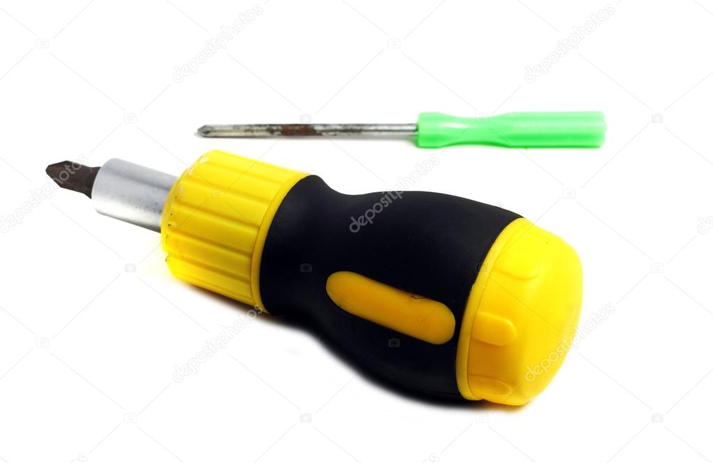 Two cross screwdrivers isolated on a white background