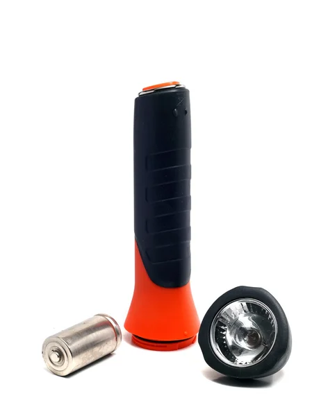 Gray-orange flashlight on a white background — 图库照片