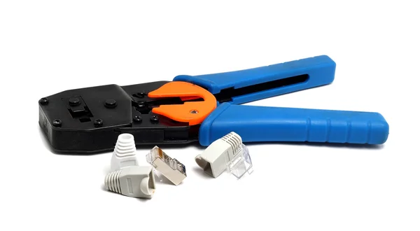 Reliable tool for crimping connectors and twisted pair RJ-45 — Stock Photo, Image