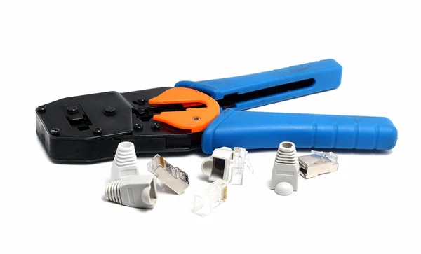 Reliable tool for crimping connectors and twisted pair RJ-45 — Stock Photo, Image