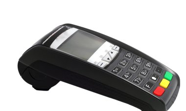 beyaz bir arka plan üzerinde ödeme kartları için Terminal