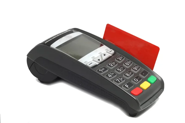 Terminale per carte di pagamento su sfondo bianco — Foto Stock