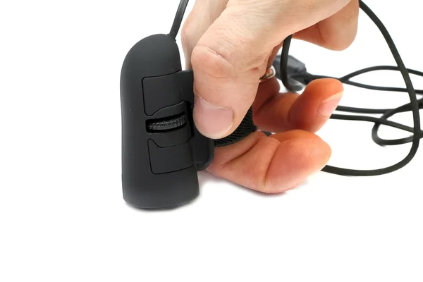 Tozlu siyah bilgisayar fare parmak — Stok fotoğraf