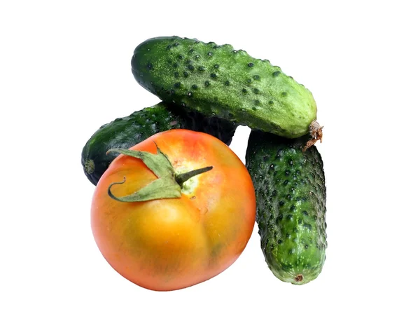 Gurken und Tomaten isoliert auf weiß — Stockfoto