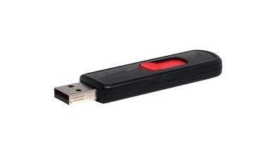 Beyaz arkaplanda siyah USB flaş bellek