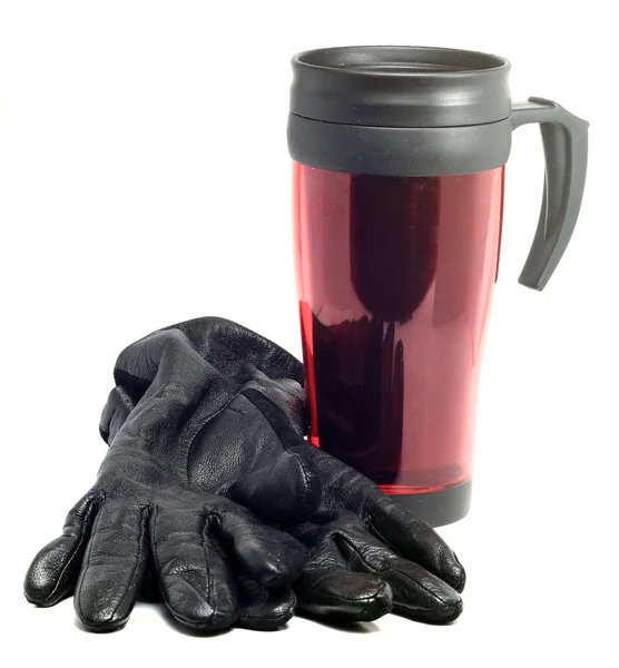Thermocup dammiga röda och handskar — Stockfoto