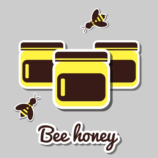 Bank met honing en honingbij — Stockvector