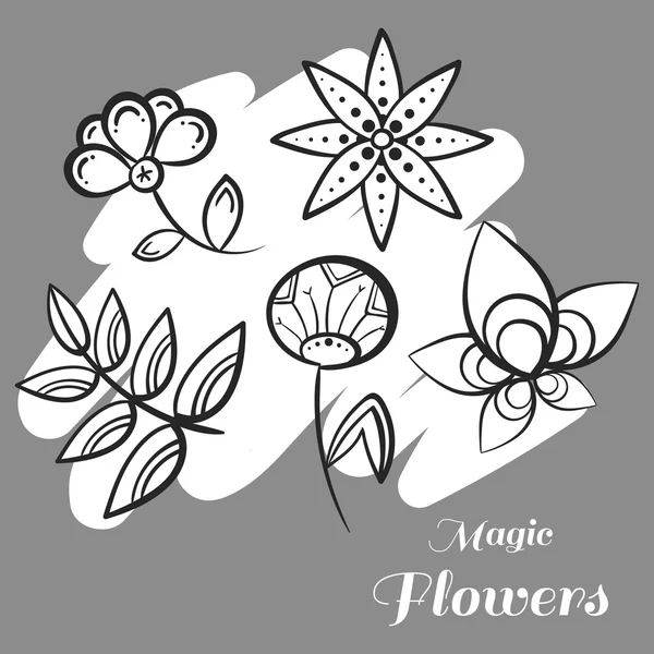 Set flores mágicas en gris — Vector de stock