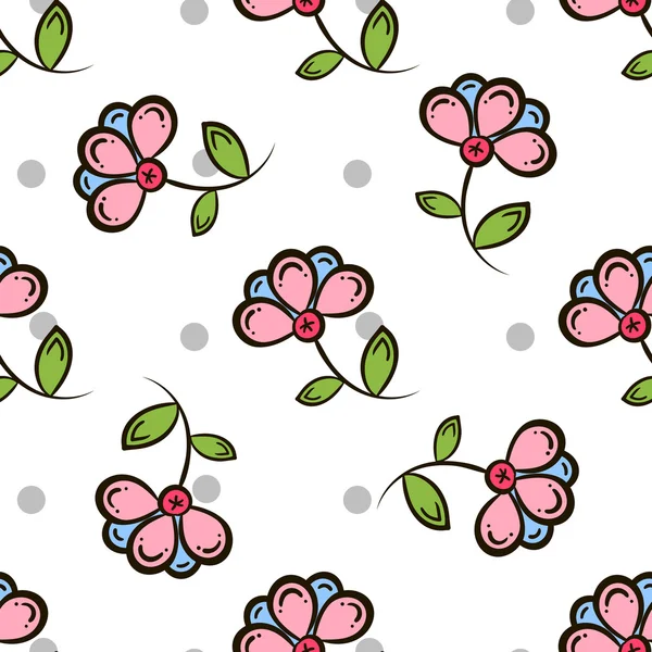 Seamless Pattern Flowers And Circles — Stock Vector