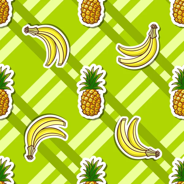 Çizgili arka plan muz ananas — Stok Vektör