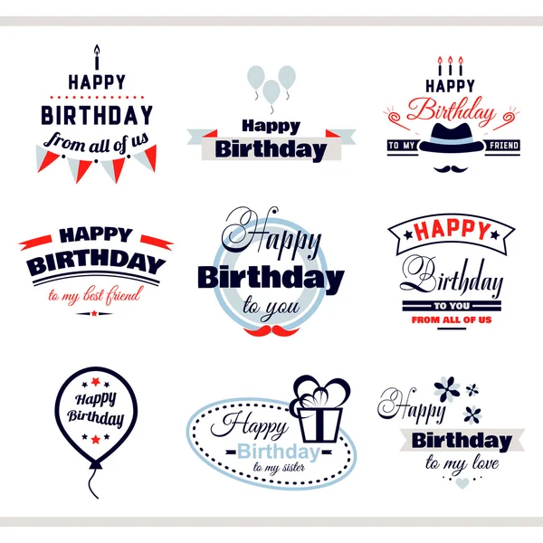 Happy Birthday Labels Set — Stock Vector