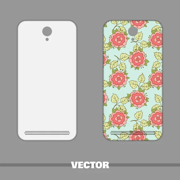 Cubierta del teléfono rosas en azul — Vector de stock