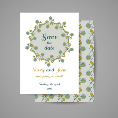 Düğün Davetiyesi Mavi Çiçekler