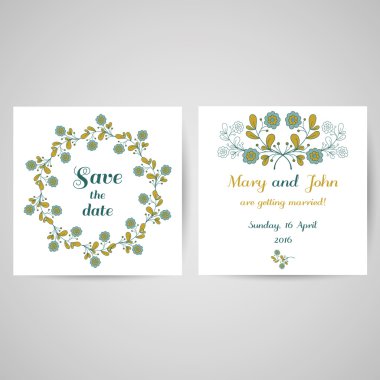 Mavi çiçekli düğün kartpostal