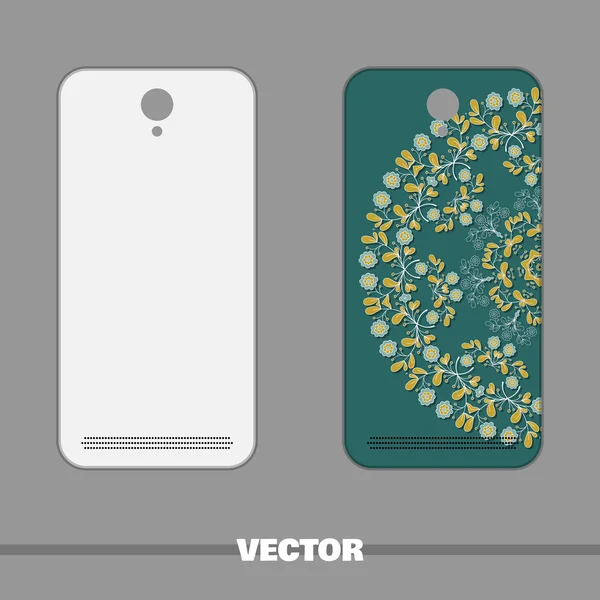 Cubierta del teléfono con flores azules — Vector de stock