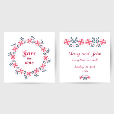 Doodle çiçeklerle düğün kartpostal