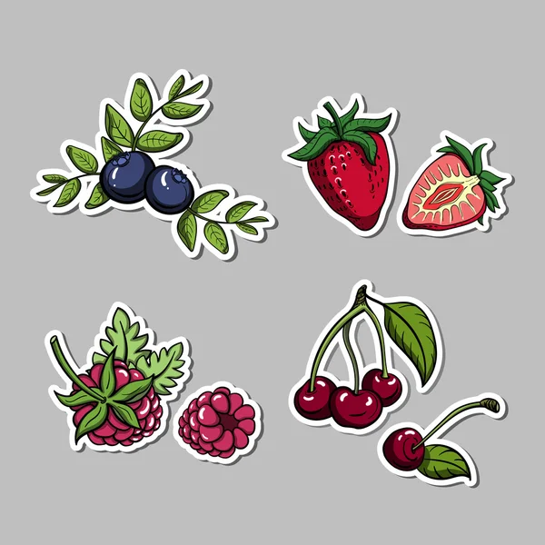 Stiker Dengan Berries Ditata - Stok Vektor