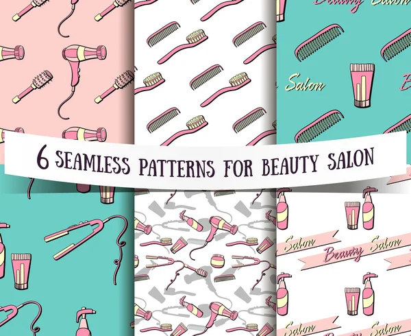 Set Of Seamless Patterns Beauty Salon — Stock Vector
