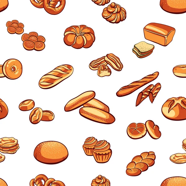 Brot und Brötchen nahtlose Muster — Stockvektor
