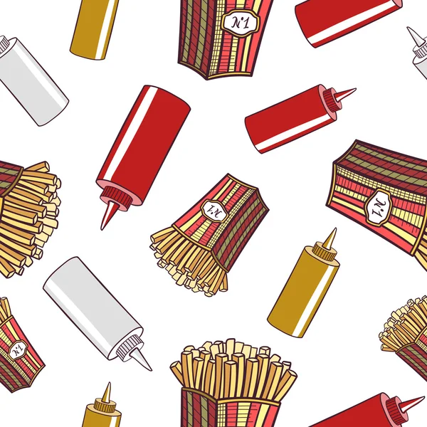 Modèle sans couture Fast Food frites — Image vectorielle