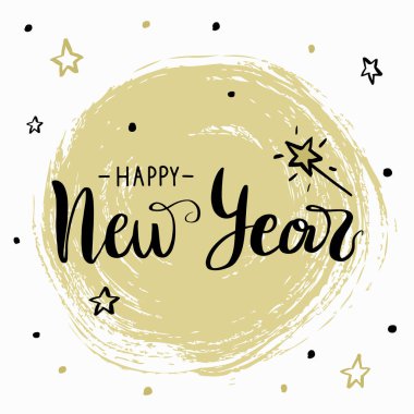 Yeni yıl tebrik kartı şablonu, fırçayla boyanmış altın arka plan. 2021 Çin takvimi.