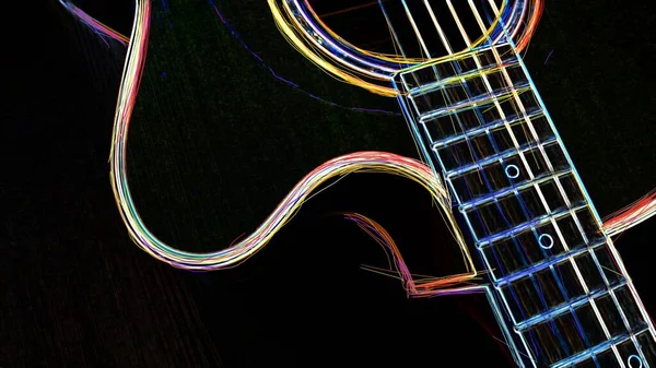 Blízký Záběr Guitar Tmavé Pozadí Abstraktní Neonový Obraz — Stock fotografie