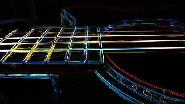 Guitar Closeup Dark Background Abstract Neon Painting — Stock Photo, Image