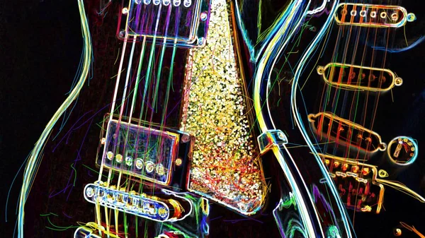 ギターを閉めろ 暗い背景 抽象的なネオン絵画 — ストック写真