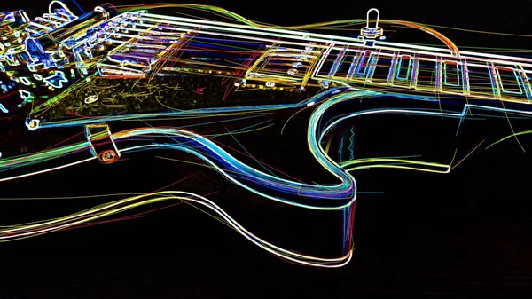 Guitar Nahaufnahme Dunkler Hintergrund Abstrakte Neonmalerei — Stockfoto