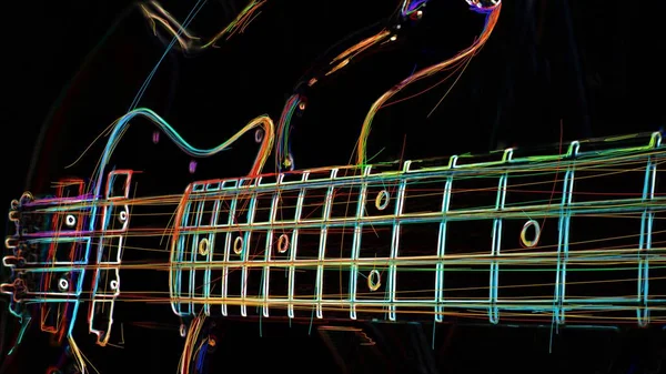 Guitar Closeup Dark Background Abstract Neon Painting — Stock Photo, Image